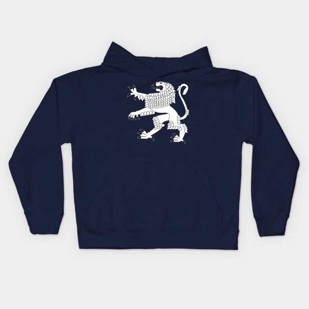 Heraldic Rampant Lion (White) Kids Hoodie by PabloDeChenez